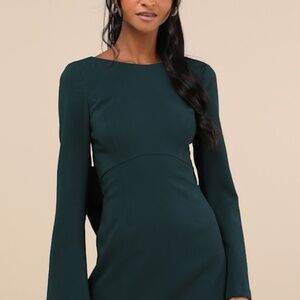 Lulus Elegant Cutie Emerald Bow Long Sleeve Backless Mini Dress Green - Size L